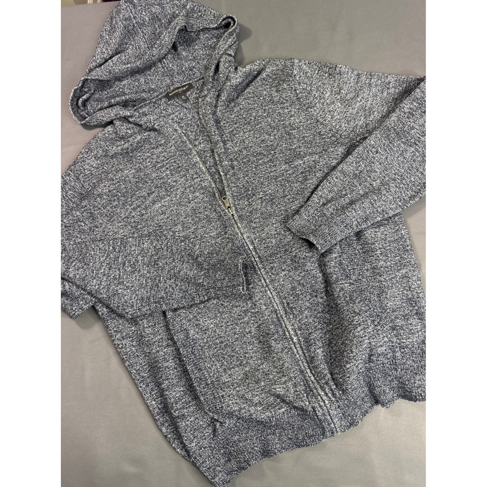 Banana Republic Mens XL Navy Blue Marled Knit Full Zip Hooded Sweater Hoodie
